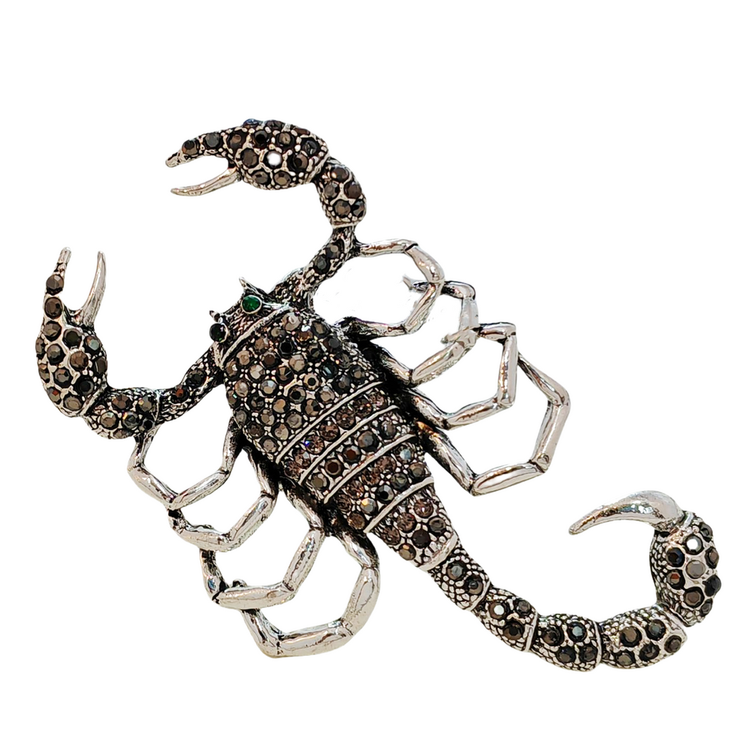 Steampunk Silver Tone Dark Gray Crystal Large Scorpion Brooch Pin Dangerous Insect Jewelry