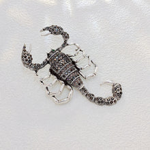 Load image into Gallery viewer, Steampunk Silver Tone Dark Gray Crystal Large Scorpion Brooch Pin Dangerous Insect Jewelry
