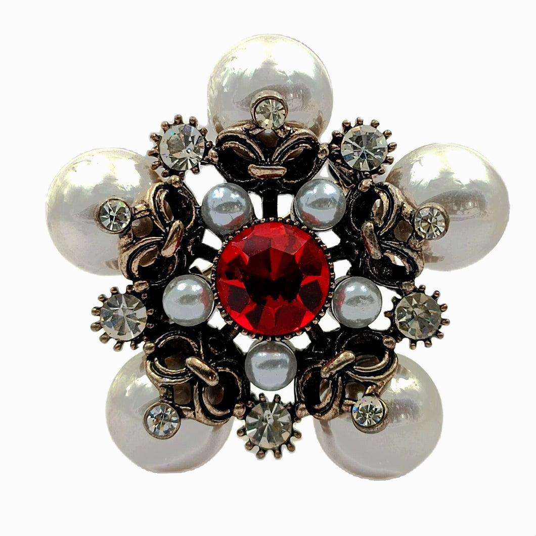 Retro Vintage Pearl and Red Star Brooch Pin Antique Collection Jewelry
