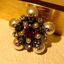 Load image into Gallery viewer, Retro Vintage Pearl and Red Star Brooch Pin Antique Collection Jewelry
