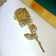 Load image into Gallery viewer, Romance Long Stem Golden Zircon Rose Bud Brooch Pin Gift Jewelry
