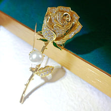 Load image into Gallery viewer, Romance Long Stem Golden Zircon Rose Bud Brooch Pin Gift Jewelry
