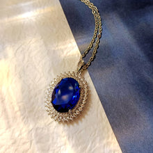Load image into Gallery viewer, Royal Vintage Stylish Double Halo Blue Oval Cut Cubic Zircon Stone Pendant Necklace
