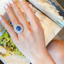 Load image into Gallery viewer, Royal Vintage Two Round CZ Cluster Blue Round Cocktail Rings for Women Party
