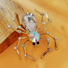 Load image into Gallery viewer, Impressive Oversize AB and Clear Rhinestone Lucky Spider Brooch Pin None Halloween Outfit Jewelry
