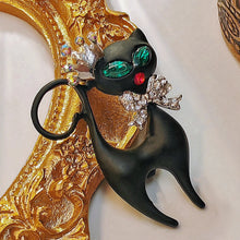 Load image into Gallery viewer, Gorgeous Green Eyes Black Enamel Princess Kitty with Bowtie Brooch Cat Pin
