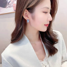 Load image into Gallery viewer, Gorgeous White and Blue Circlet Bowtie Stud Earrings for Girls Gift
