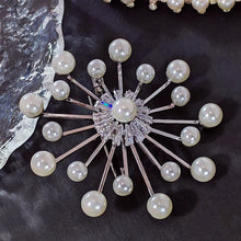 Load image into Gallery viewer, 1960&#39;s Modern Vintage Sputnik Chandelier Pearl Atomic Brooch Pin
