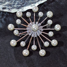 Load image into Gallery viewer, 1960&#39;s Modern Vintage Sputnik Chandelier Pearl Atomic Brooch Pin
