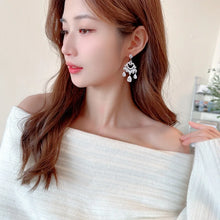 Load image into Gallery viewer, Fantastic Silver Tone Oval and Pear CZ Accent Chandelier Earrings for Women Formal Party Accessory
