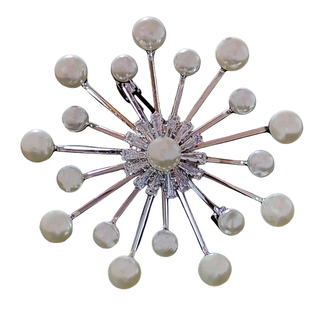 1960's Modern Vintage Sputnik Chandelier Pearl Atomic Brooch Pin
