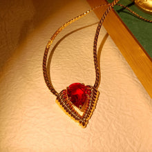 Load image into Gallery viewer, Vintage Snake-Link Chain Golden Rope Heart Necklace with Red Stone
