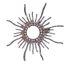 Load image into Gallery viewer, Classic Opens Silver Metallic Sunburst Pin Brooch with Crystal Accent
