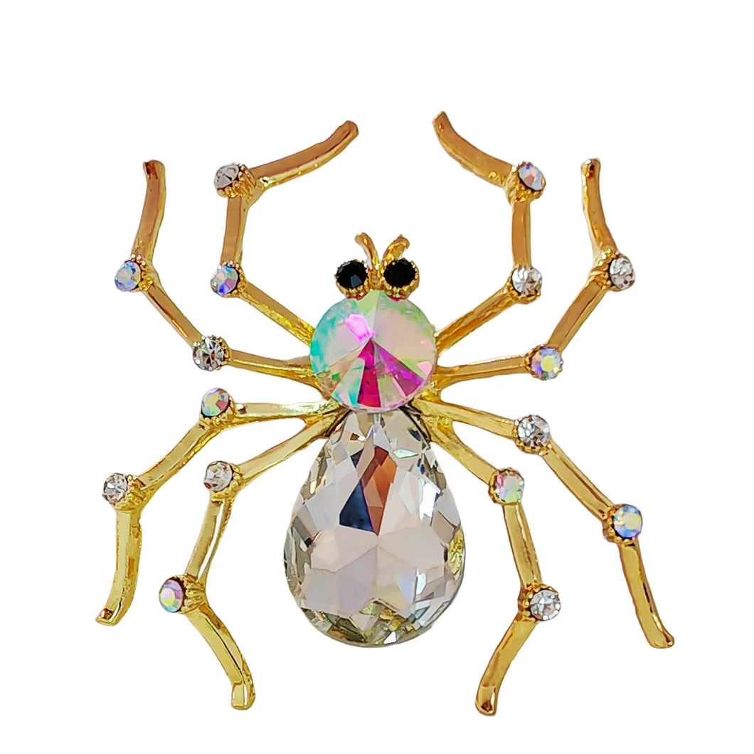 Impressive Oversize AB and Clear Rhinestone Lucky Spider Brooch Pin None Halloween Outfit Jewelry