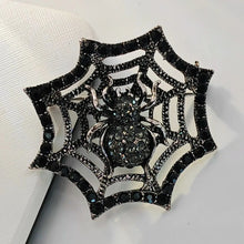 Load image into Gallery viewer, Punk Style Black Crystal Halloween Spider Web Brooch Crystal Insect Pin
