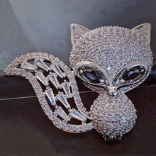 Load image into Gallery viewer, Adorable Full CZ Big Tail Black Eyed Fox Brooch Pin Bling Animal Jewelry
