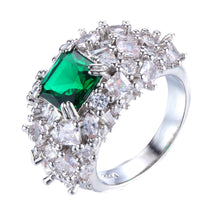 Load image into Gallery viewer, Stunning Blossom &amp;Green Zircon Square Stone Promise Rings Size 7  8
