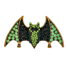 Load image into Gallery viewer, Spooky Vintage Green Rhinestone Halloween Bat Brooch Pin
