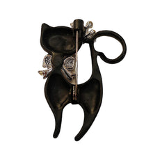 Load image into Gallery viewer, Gorgeous Green Eyes Black Enamel Princess Kitty with Bowtie Brooch Cat Pin
