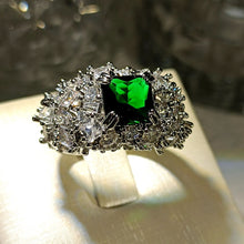 Load image into Gallery viewer, Stunning Blossom &amp;Green Zircon Square Stone Promise Rings Size 7  8
