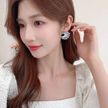 Load image into Gallery viewer, Fashion Designer Gold Tone Sprout &amp;Burst CZ Purple Blue Moon  Earrings for Office Lady Wear
