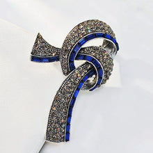 Load image into Gallery viewer, Elegant Vintage Blue Baguette and Champagne Crystal Ribbon Bow Brooch for Mom Her
