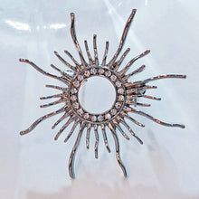 Load image into Gallery viewer, Classic Opens Silver Metallic Sunburst Pin Brooch with Crystal Accent
