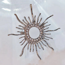 Load image into Gallery viewer, Classic Opens Silver Metallic Sunburst Pin Brooch with Crystal Accent
