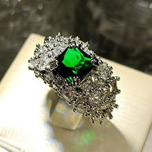 Load image into Gallery viewer, Stunning Blossom &amp;Green Zircon Square Stone Promise Rings Size 7  8
