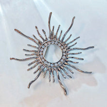 Load image into Gallery viewer, Classic Opens Silver Metallic Sunburst Pin Brooch with Crystal Accent
