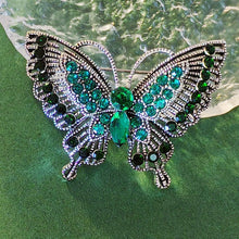 Load image into Gallery viewer, Glamorous Vintage Silver Tone Filigree Green Crystal Butterfly Brooch for Women

