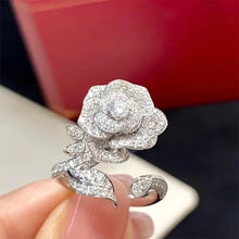 Load image into Gallery viewer, Luxurious Sparkles Full Micro Pave CZ Swirl Vine Leaf Bloom Rose Cocktail Rings for Women Party
