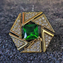 Load image into Gallery viewer, Stunning Triangle Surrounded Green Stone Centered Geometric Pin Lapel Jewelry
