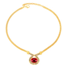 Load image into Gallery viewer, Vintage Inspiration Gold Snake-Link Chain and Red Oval Stone Necklace for Women
