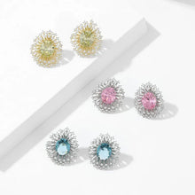 Load image into Gallery viewer, Splendid Olive Green Pink Blue Burst Oval Stud Earrings Fancy Firework Jewelry
