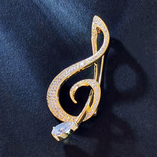 Load image into Gallery viewer, Shiny Gold Tone CZ G Clef Music Note Pin Brooch Gift Jewelry
