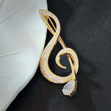 Load image into Gallery viewer, Shiny Gold Tone CZ G Clef Music Note Pin Brooch Gift Jewelry
