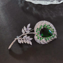 Load image into Gallery viewer, Sparkles Silver Tone Stem Emerald Green Lily Brooch Pin Floral Jewelry
