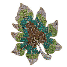 Load image into Gallery viewer, Sparkles Statement Oversize Green Crystal Leaf Brooch Pin Costume Jewelry
