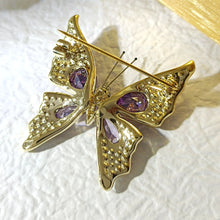 Load image into Gallery viewer, Sparkling Purple Butterfly Brooch Pin with Aurora Borealis Accent
