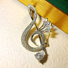 Load image into Gallery viewer, Sparkling Silver Tone Pear and Marquise Shaped CZ Musical Note Brooch Treble Clef Pin Music Notation Theme Jewelry
