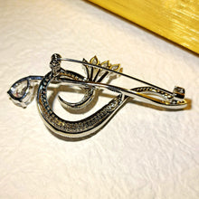 Load image into Gallery viewer, Sparkling Silver Tone Pear and Marquise Shaped CZ Musical Note Brooch Treble Clef Pin Music Notation Theme Jewelry

