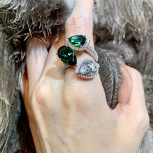 Load image into Gallery viewer, Splendid Clear and Green Trio Pear Shaped Stone Bypass Rings for Cocktail Accessory

