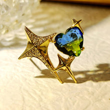 Load image into Gallery viewer, Splendid Gold Metal Four-Point Star and Aurora Heart Lapel Pin for Unisex Accessory
