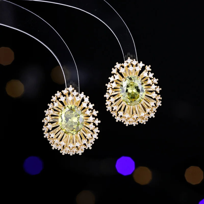 Splendid Olive Green Pink Blue Burst Oval Stud Earrings Fancy Firework Jewelry