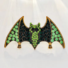 Load image into Gallery viewer, Spooky Vintage Green Rhinestone Halloween Bat Brooch Pin
