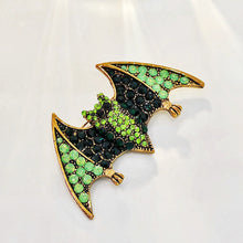 Load image into Gallery viewer, Spooky Vintage Green Rhinestone Halloween Bat Brooch Pin
