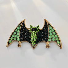 Load image into Gallery viewer, Spooky Vintage Green Rhinestone Halloween Bat Brooch Pin
