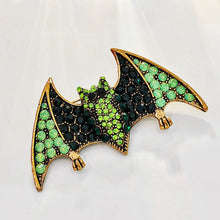 Load image into Gallery viewer, Spooky Vintage Green Rhinestone Halloween Bat Brooch Pin

