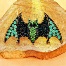 Load image into Gallery viewer, Spooky Vintage Green Rhinestone Halloween Bat Brooch Pin
